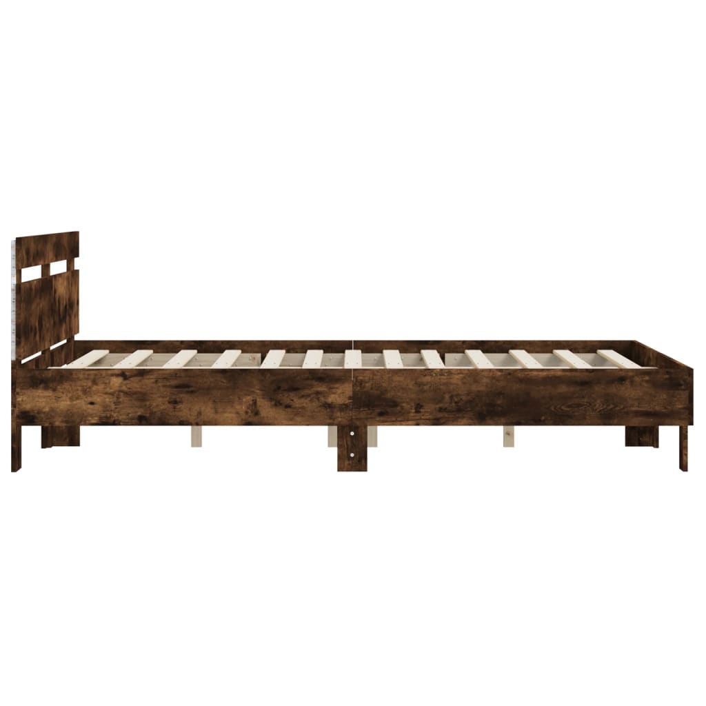 Bed Frame With Headboard And Led Smoked Oak 150X200 Cm King Size