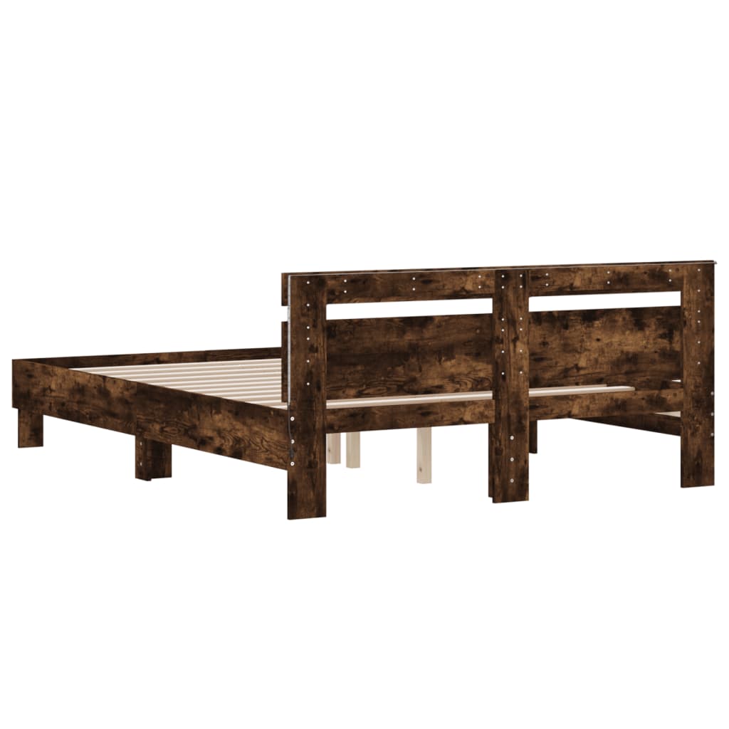 Bed Frame With Headboard And Led Smoked Oak 150X200 Cm King Size