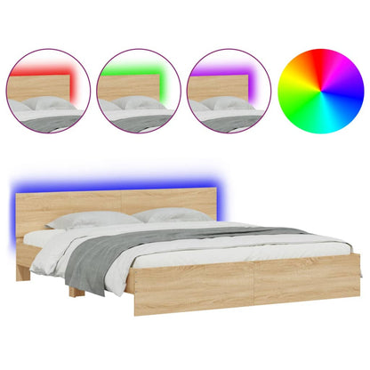 Bed Frame With Headboard And Led Sonoma Oak 180X200 Cm Super King Size