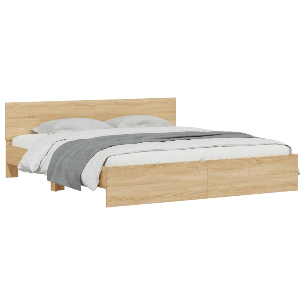 Bed Frame With Headboard And Led Sonoma Oak 180X200 Cm Super King Size