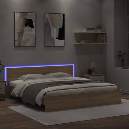 Bed Frame With Headboard And Led Sonoma Oak 180X200 Cm Super King Size