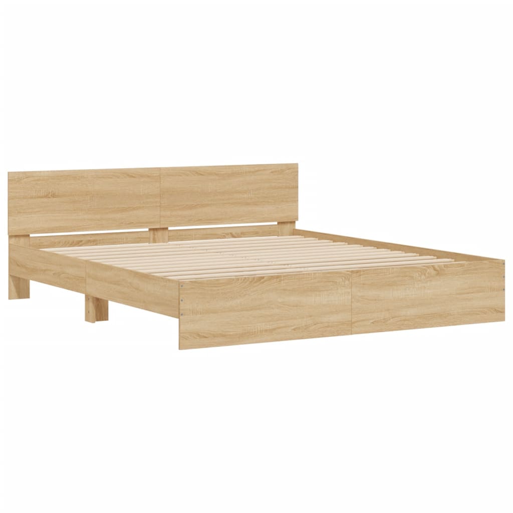 Bed Frame With Headboard And Led Sonoma Oak 180X200 Cm Super King Size