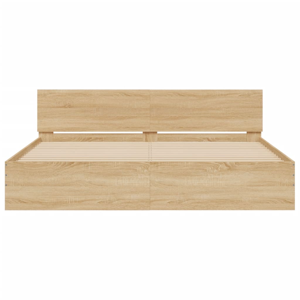 Bed Frame With Headboard And Led Sonoma Oak 180X200 Cm Super King Size