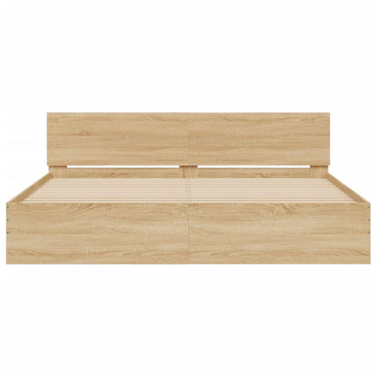 Bed Frame With Headboard And Led Sonoma Oak 180X200 Cm Super King Size