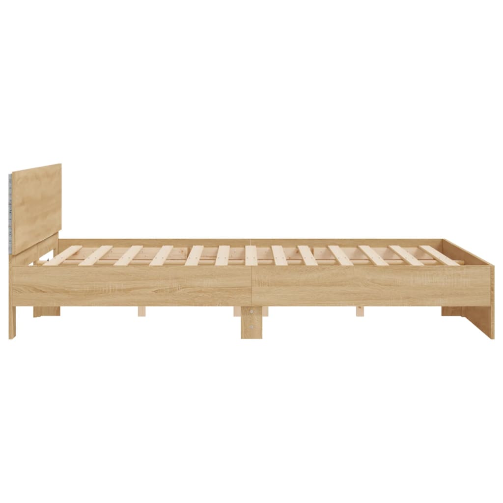 Bed Frame With Headboard And Led Sonoma Oak 180X200 Cm Super King Size