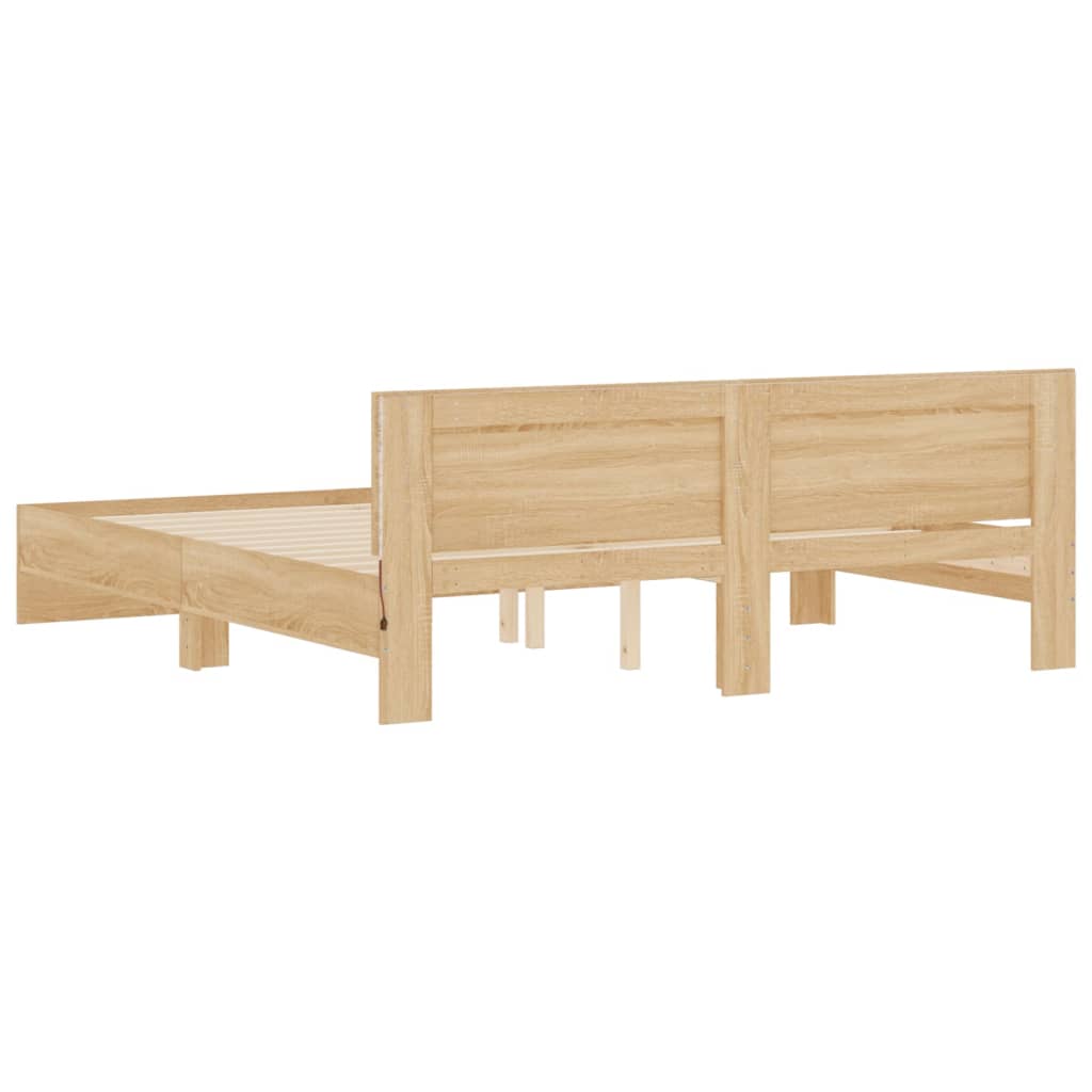 Bed Frame With Headboard And Led Sonoma Oak 180X200 Cm Super King Size