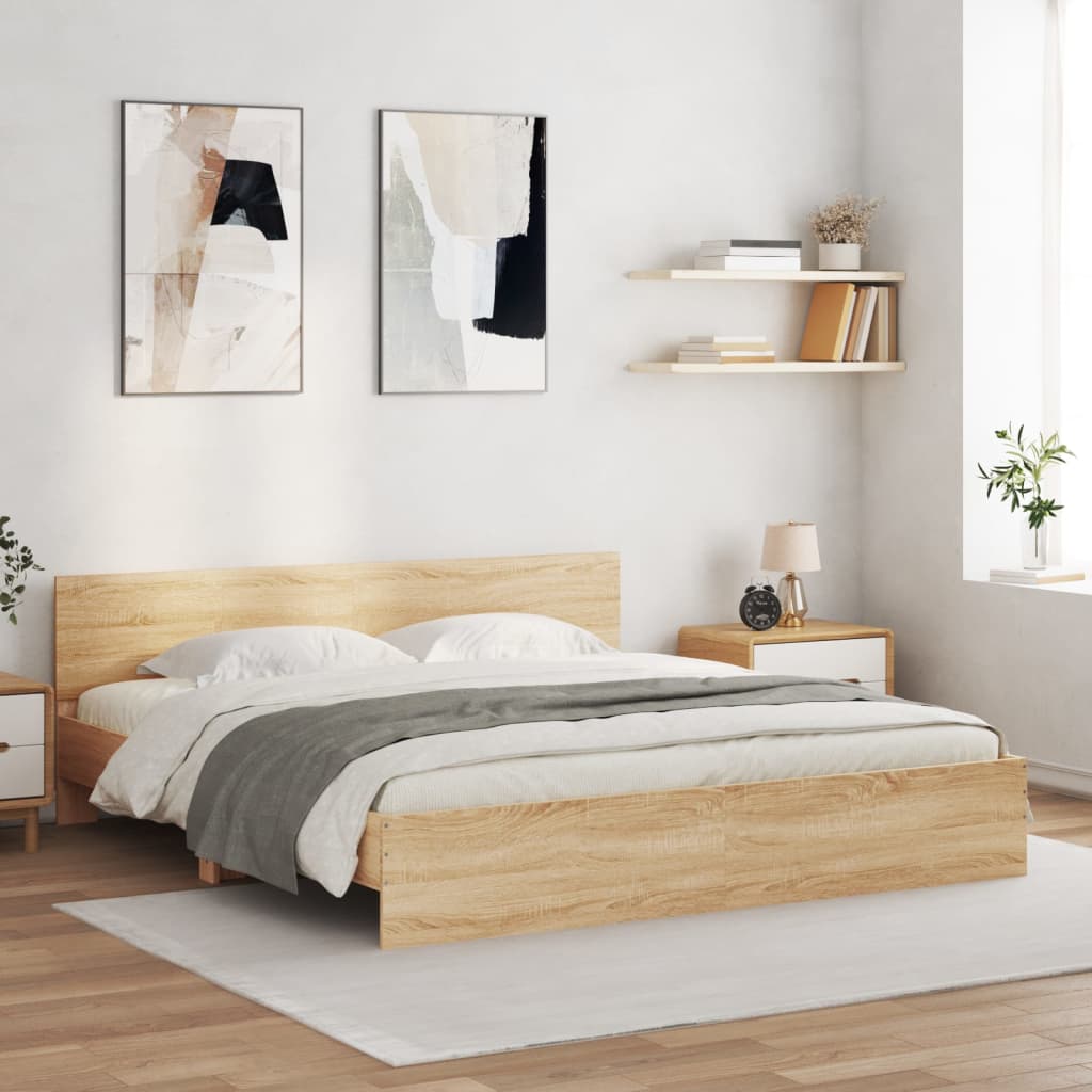 Bed Frame With Headboard And Led Sonoma Oak 180X200 Cm Super King Size