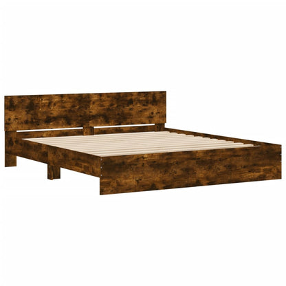 Bed Frame With Headboard And Led Smoked Oak 180X200 Cm Super King Size