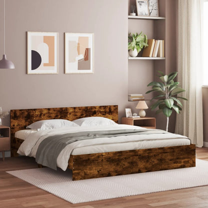 Bed Frame With Headboard And Led Smoked Oak 180X200 Cm Super King Size