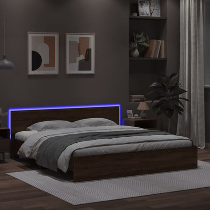 Bed Frame With Headboard And Led Brown Oak 180X200 Cm Super King Size