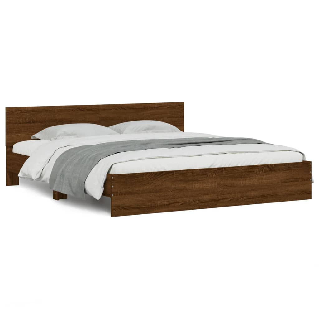 Bed Frame With Headboard And Led Brown Oak 180X200 Cm Super King Size