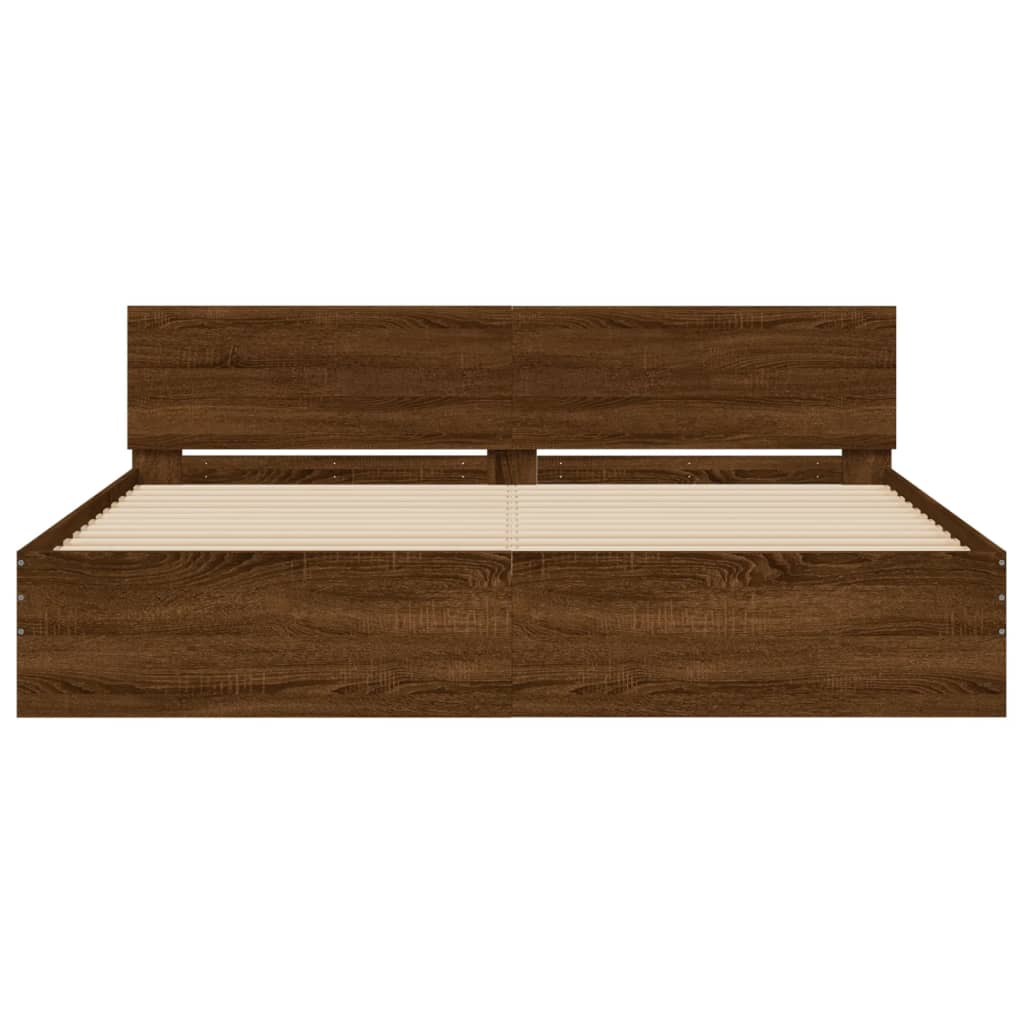 Bed Frame With Headboard And Led Brown Oak 180X200 Cm Super King Size