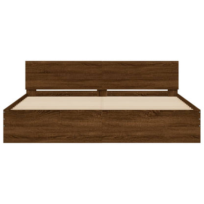 Bed Frame With Headboard And Led Brown Oak 180X200 Cm Super King Size