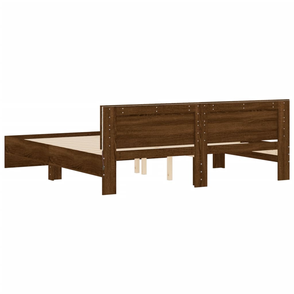 Bed Frame With Headboard And Led Brown Oak 180X200 Cm Super King Size