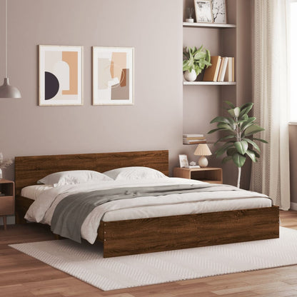 Bed Frame With Headboard And Led Brown Oak 180X200 Cm Super King Size