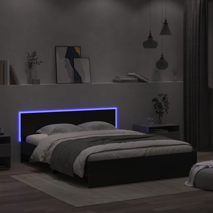 Bed Frame With Headboard And Led Black 150X200 Cm King Size