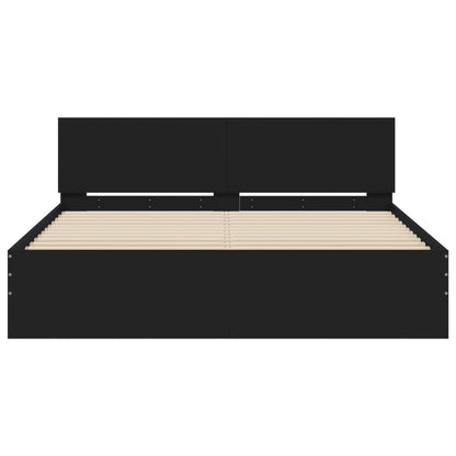 Bed Frame With Headboard And Led Black 150X200 Cm King Size