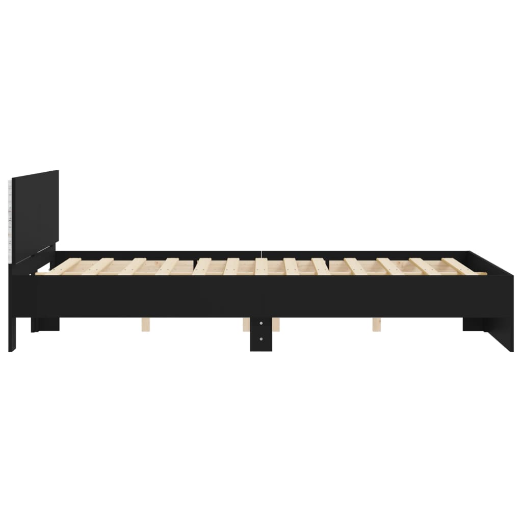 Bed Frame With Headboard And Led Black 150X200 Cm King Size