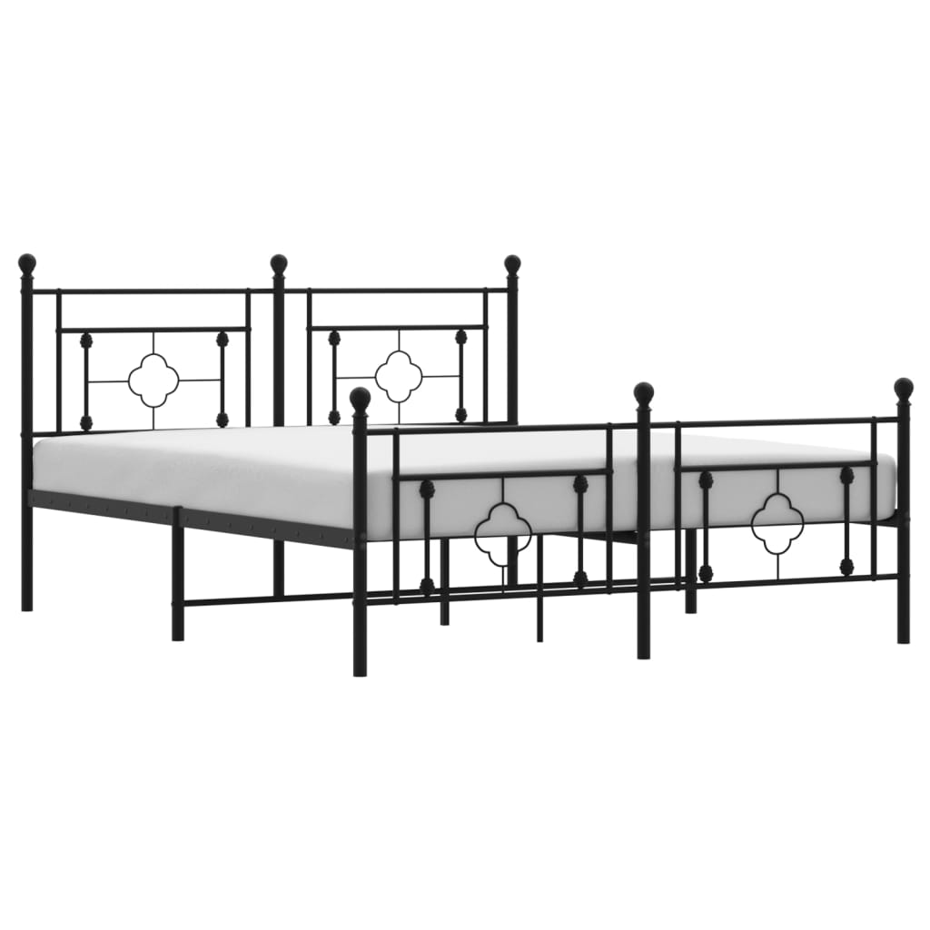 Metal Bed Frame With Headboard And Footboard Black 150X200 Cm King Size