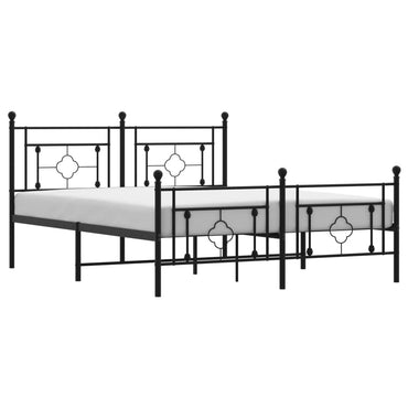 Metal Bed Frame With Headboard And Footboard Black 150X200 Cm King Size