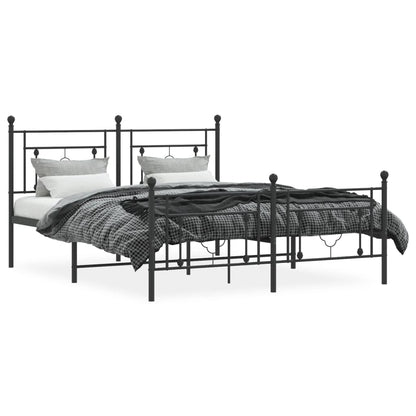 Metal Bed Frame With Headboard And Footboard Black 150X200 Cm King Size