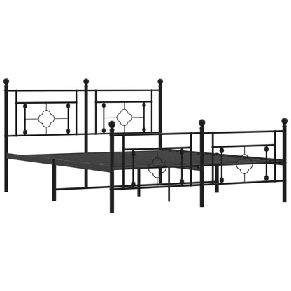 Metal Bed Frame With Headboard And Footboard Black 150X200 Cm King Size