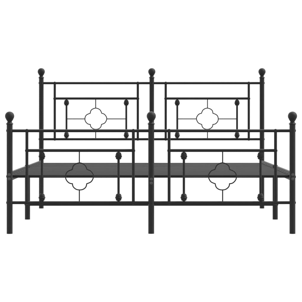 Metal Bed Frame With Headboard And Footboard Black 150X200 Cm King Size