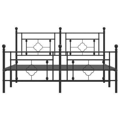 Metal Bed Frame With Headboard And Footboard Black 150X200 Cm King Size