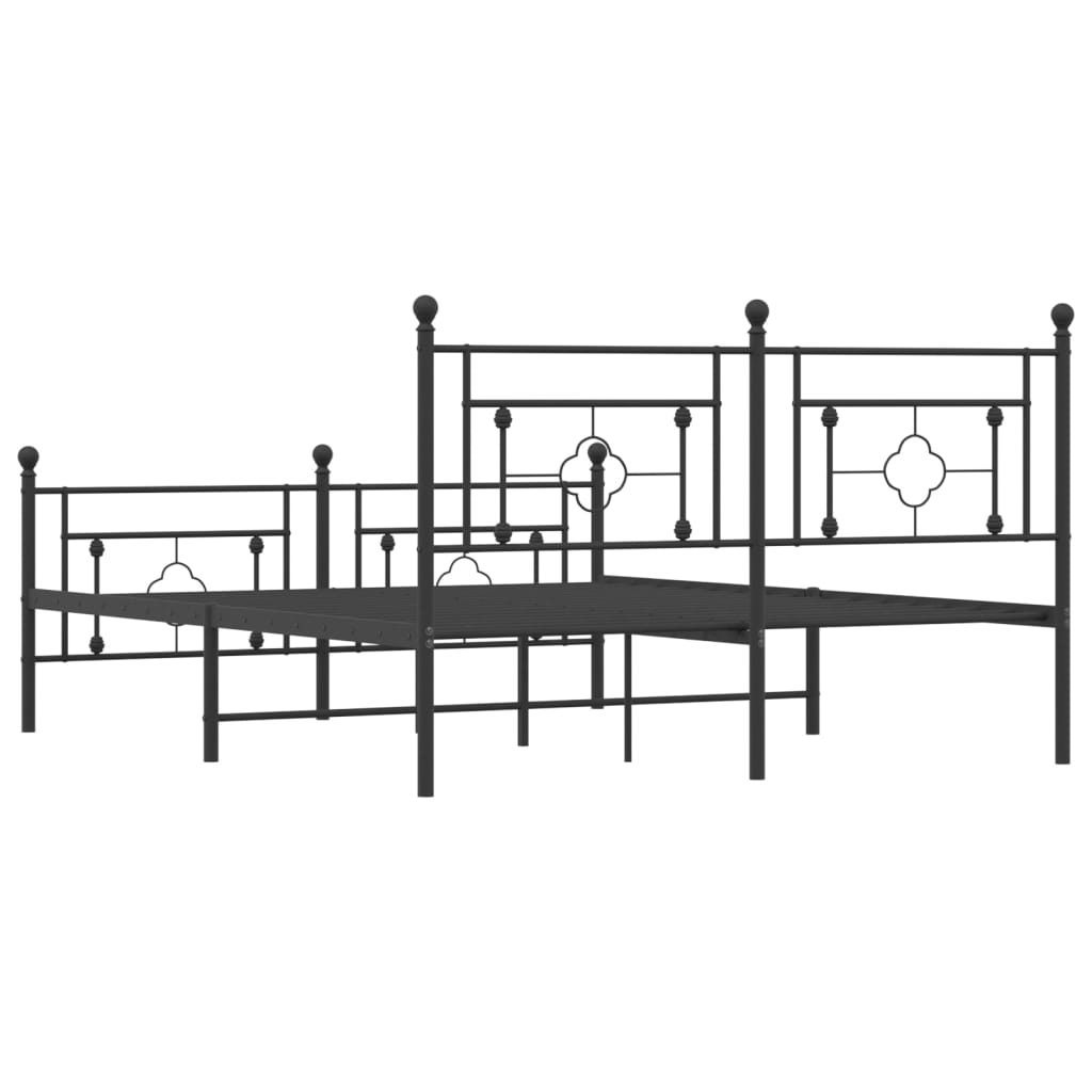 Metal Bed Frame With Headboard And Footboard Black 150X200 Cm King Size