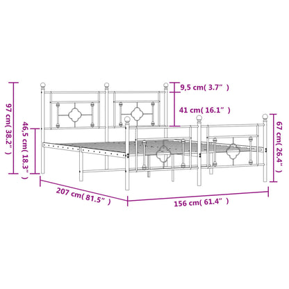 Metal Bed Frame With Headboard And Footboard Black 150X200 Cm King Size