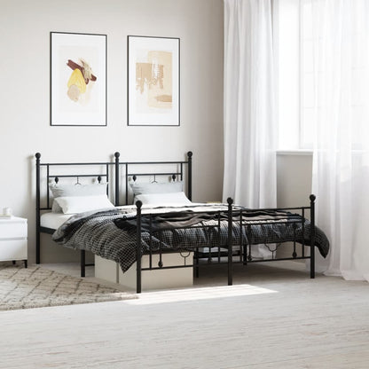 Metal Bed Frame With Headboard And Footboard Black 150X200 Cm King Size