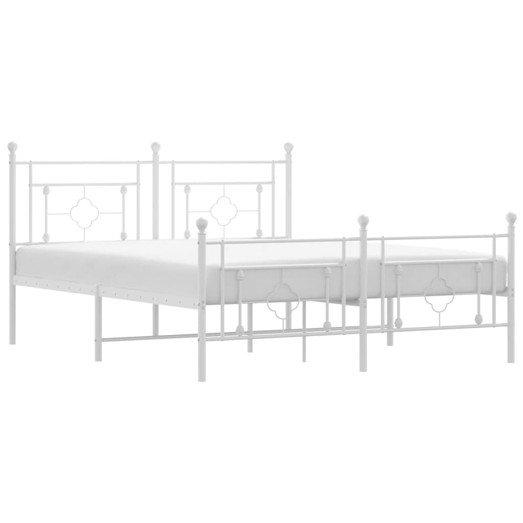 Metal Bed Frame With Headboard And Footboard White 150X200 Cm King Size