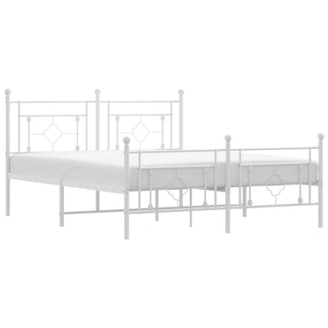 Metal Bed Frame With Headboard And Footboard White 150X200 Cm King Size