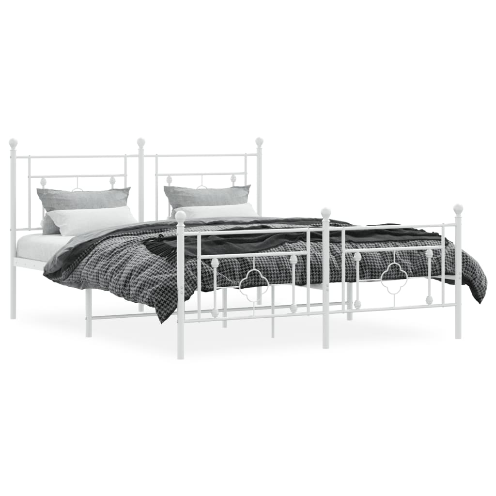 Metal Bed Frame With Headboard And Footboard White 150X200 Cm King Size