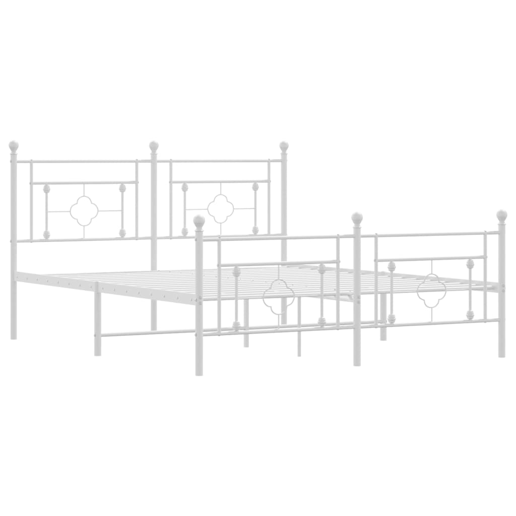 Metal Bed Frame With Headboard And Footboard White 150X200 Cm King Size