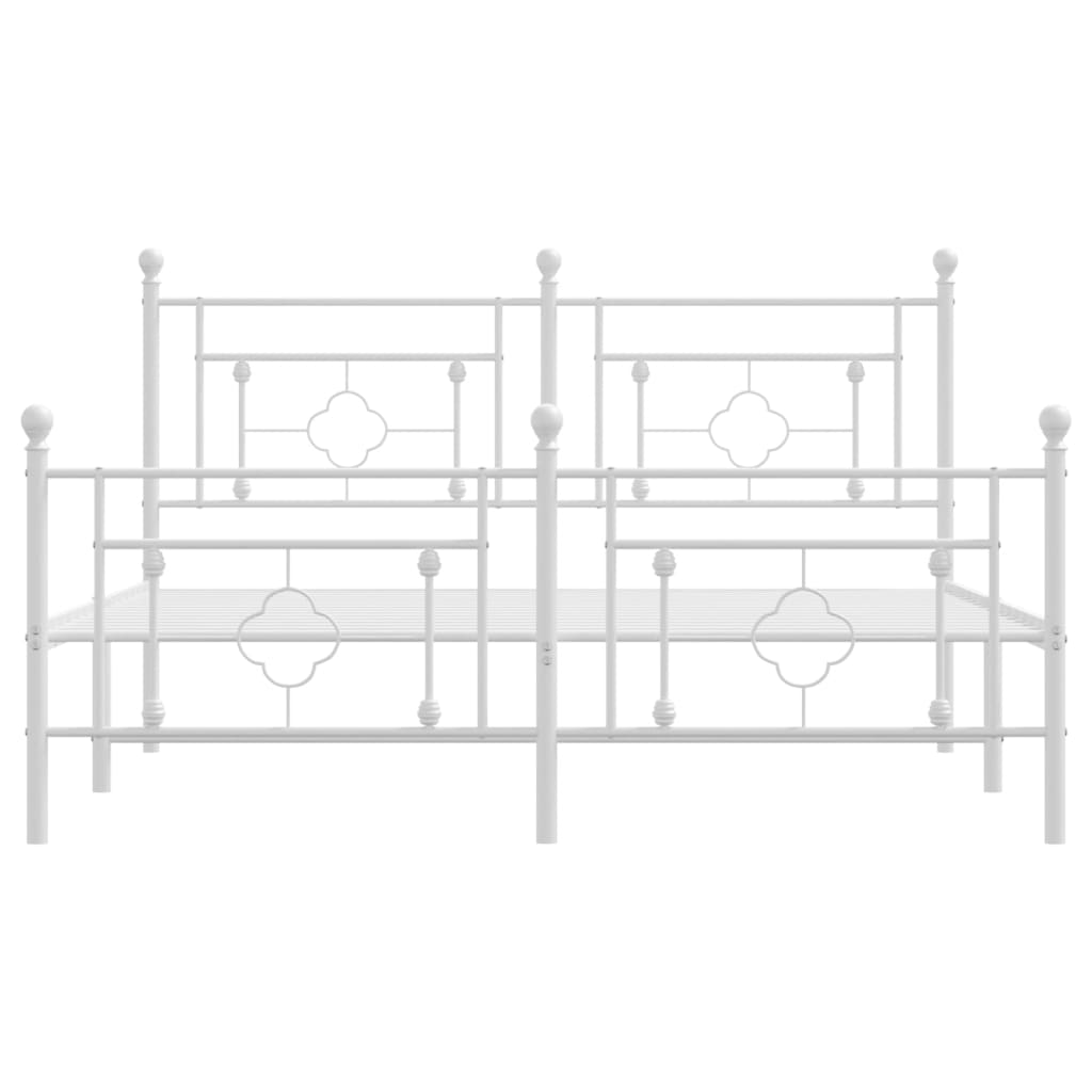 Metal Bed Frame With Headboard And Footboard White 150X200 Cm King Size