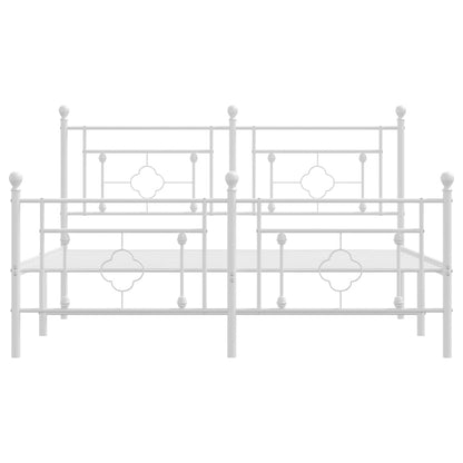 Metal Bed Frame With Headboard And Footboard White 150X200 Cm King Size