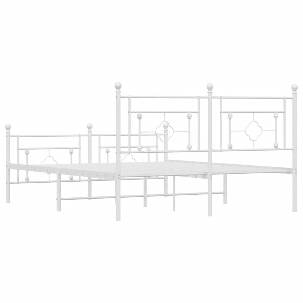 Metal Bed Frame With Headboard And Footboard White 150X200 Cm King Size