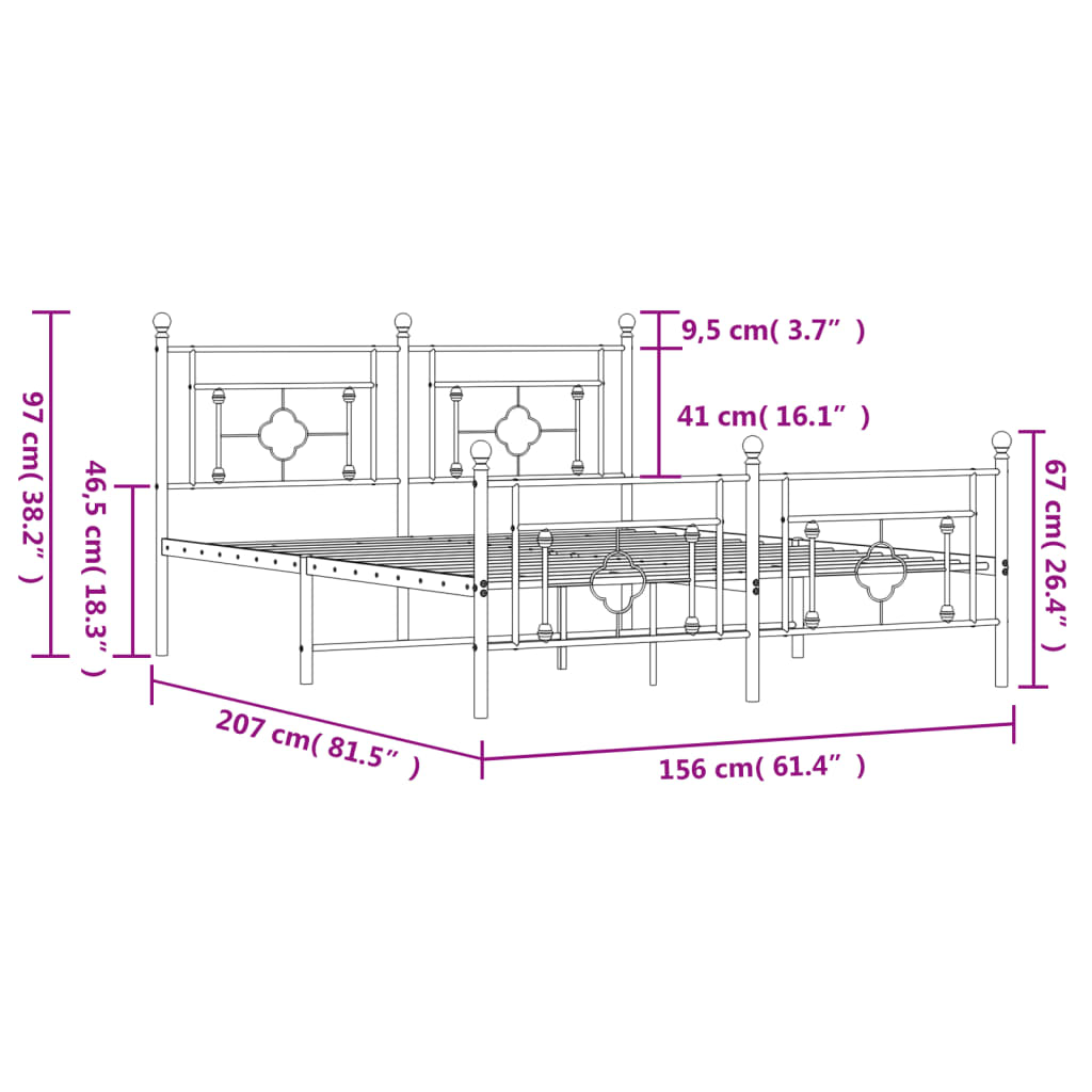 Metal Bed Frame With Headboard And Footboard White 150X200 Cm King Size