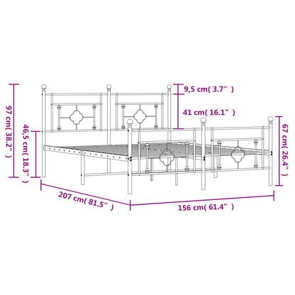 Metal Bed Frame With Headboard And Footboard White 150X200 Cm King Size