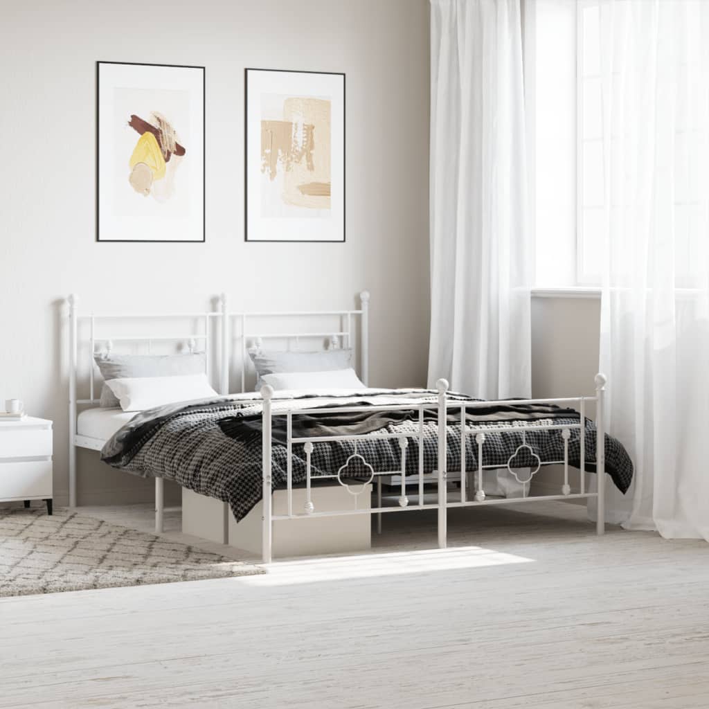 Metal Bed Frame With Headboard And Footboard White 150X200 Cm King Size