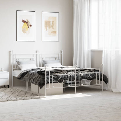 Metal Bed Frame With Headboard And Footboard White 150X200 Cm King Size