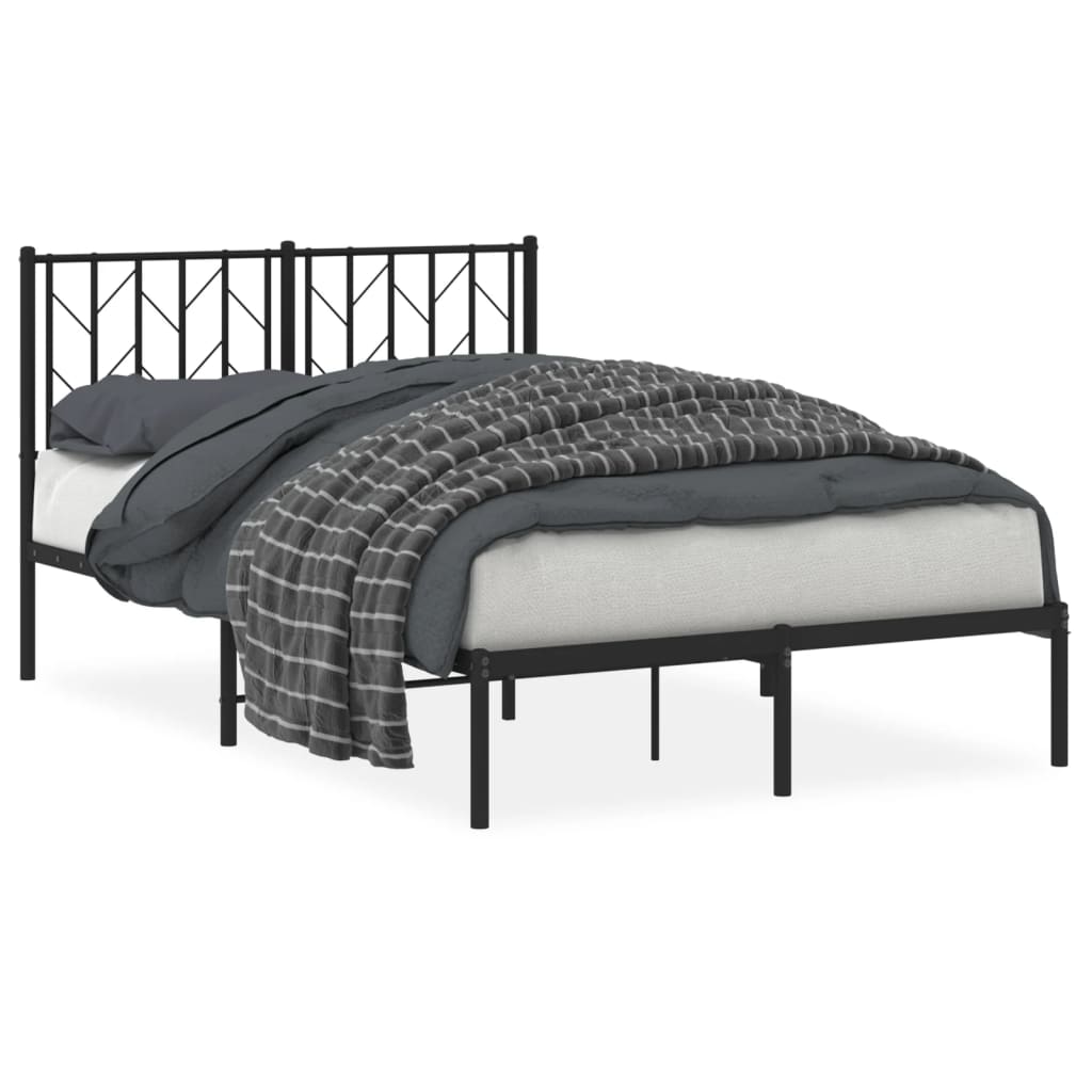 Metal Bed Frame With Headboard Black 120X190 Cm Small Double