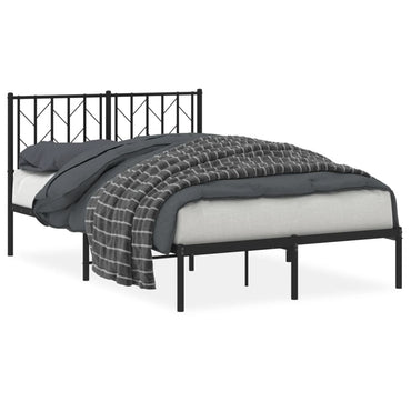 Metal Bed Frame With Headboard Black 120X190 Cm Small Double