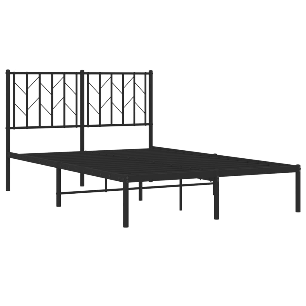 Metal Bed Frame With Headboard Black 120X190 Cm Small Double