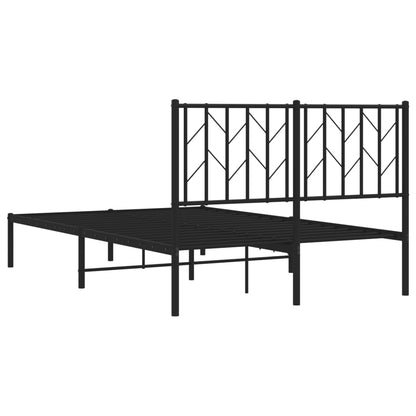 Metal Bed Frame With Headboard Black 120X190 Cm Small Double