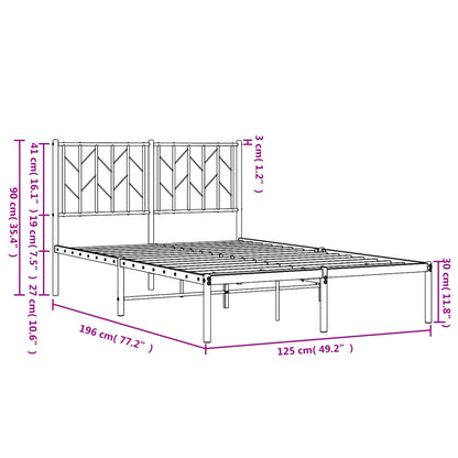 Metal Bed Frame With Headboard Black 120X190 Cm Small Double