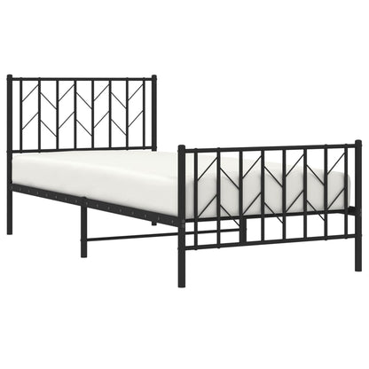 Metal Bed Frame With Headboard And Footboard Black 90X190 Cm Single