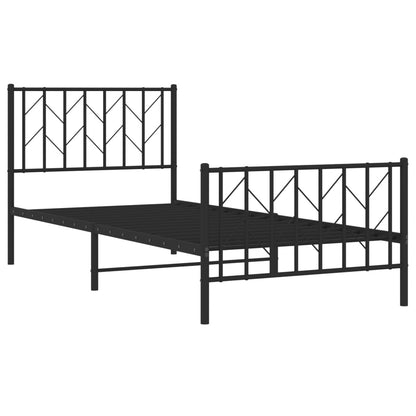 Metal Bed Frame With Headboard And Footboard Black 90X190 Cm Single