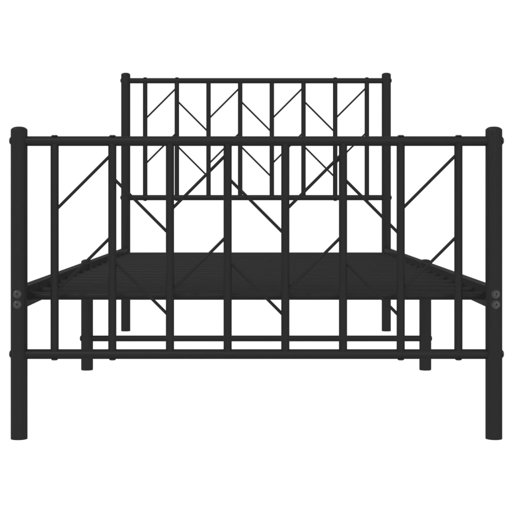 Metal Bed Frame With Headboard And Footboard Black 90X190 Cm Single